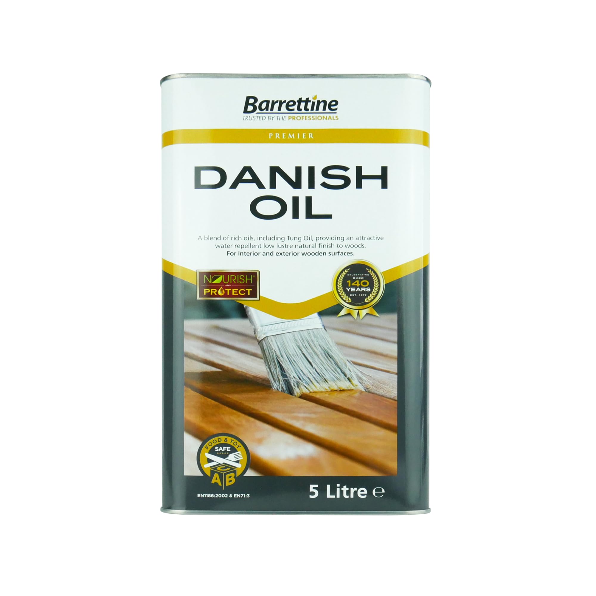 Barrettine Premier Danish Oil (5L) - Water Repellent Danish Oil for Wood Turning, Scandinavian Furnishings, Door, Panelling & More, Enhances Natural Appearance of Wooden Surface