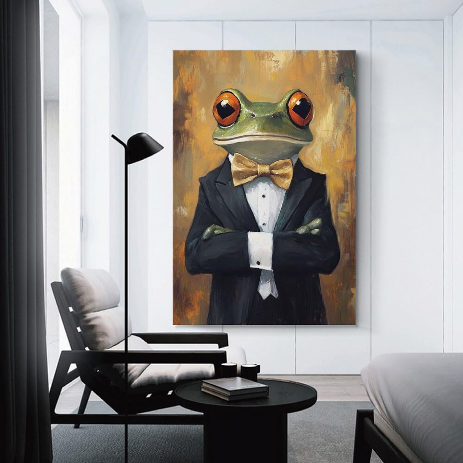Junmoney Decorative Wall Artwork Frog in Tuxedo, 24x36inch(60x90cm), for Calm Bedrooms, Home Corners Or Flats, An Easy Wall Refresh for Bedrooms