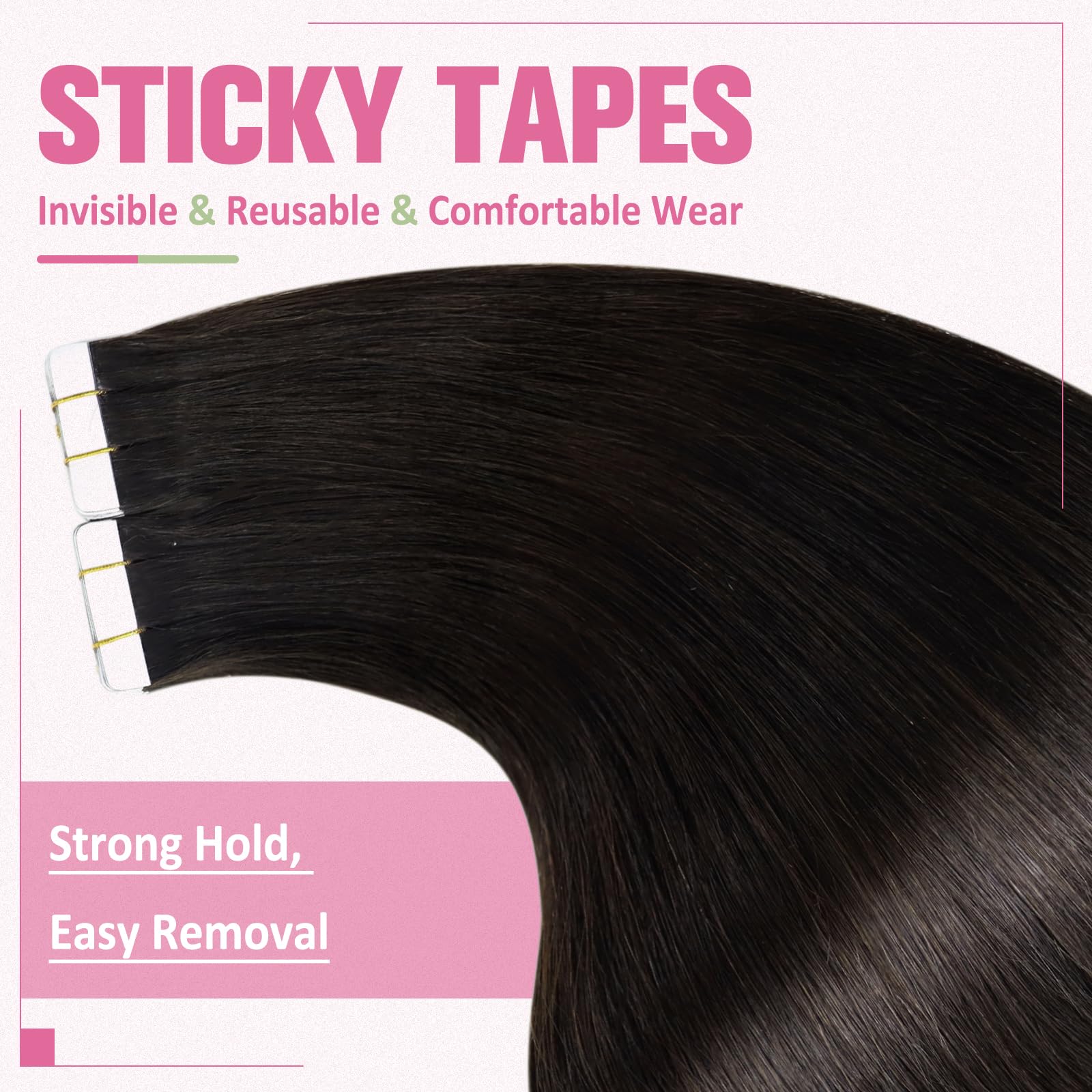YoungSee Tape in Hair Extensions Dark Brown Tape in Natural Hair Extensions Brown Tape Extensions Human Hair Darkest Brown Real Human Hair Tape in Extensions for Women 22in 20pcs 50g — view 5
