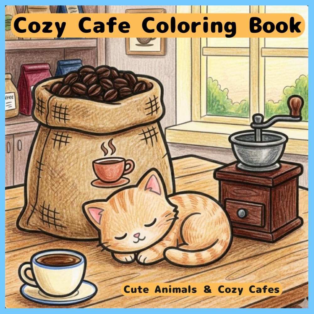 Cozy Cafe Coloring Book: Cute Animals ＆ Cozy Cafes 30 Relaxing Coloring Pages for Adults (Cozy Coloring Collection)