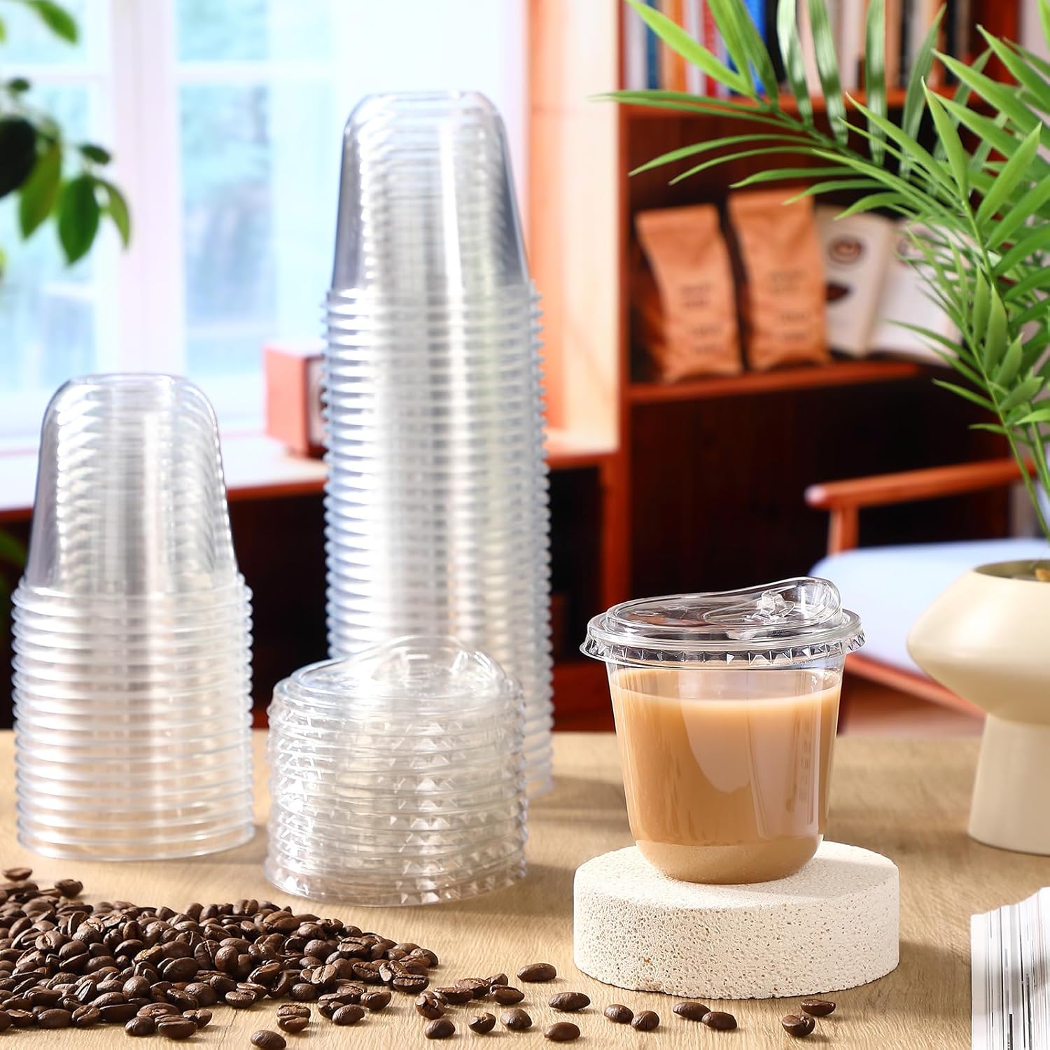 50 Sets Clear Plastic Cups with Strawless Sip Lids, Thickened Clear Disposable Plastic PET Crystal Cups for Iced Coffee, Smoothie, Cold Beverage, Drink Shops and Party Catering (10 oz) - Image 2