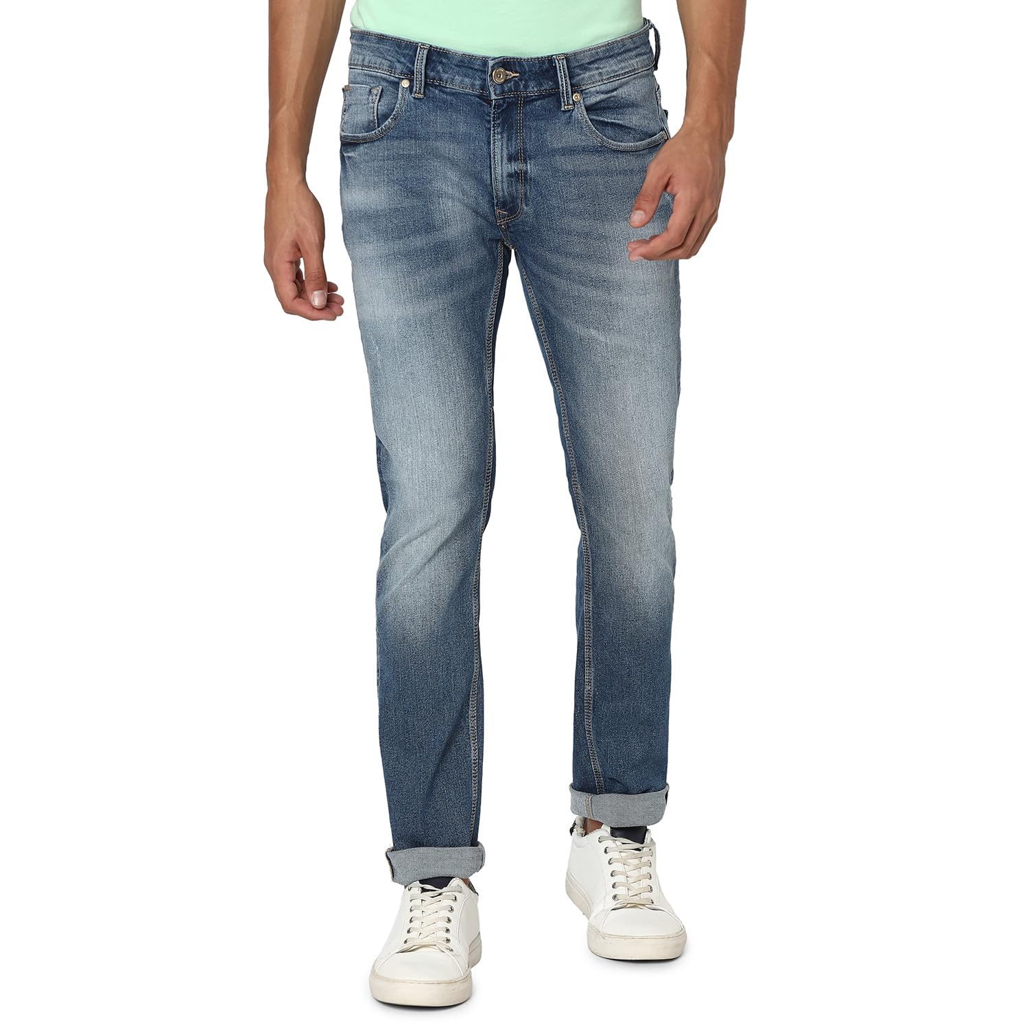 spykar Men Light Blue Cotton Regular Fit Narrow Length Clean Look Mid Rise Stretchable Jeans (Rover)-picture-12