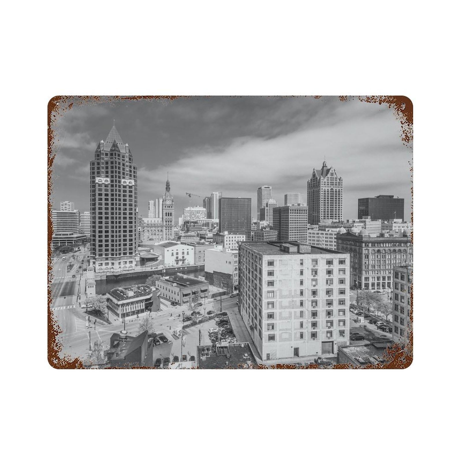 xiaoxiaoshen Black And White Milwaukee Photo Wisconsin Wall Decor Art Metal Tin Poster Modern Home Decor Art Home Bar Shop Decorations Vintage Sign 30x40cm