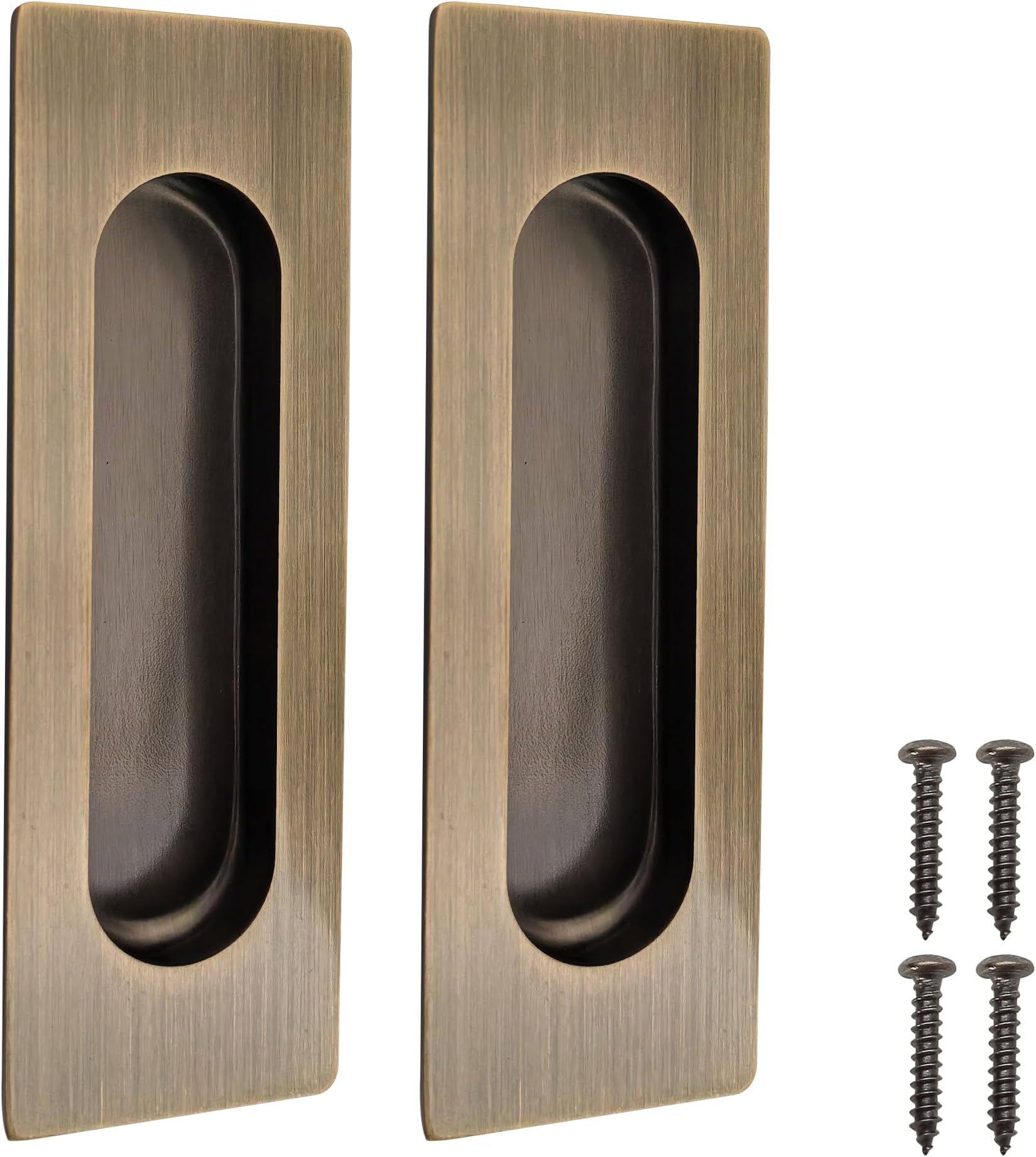 Rectangle Recessed Door Handles Oval Finger Flush Pulls for Sliding Closet Pocket Door Vintage Bronze Color Brushed Stainless Steel (2 Pack)