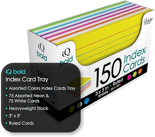 Miniatura 2 de iScholar iQ Bold - Bandeja para tarjetas de índice, colores surtidos, 150 tarjetas a rayas, 3 x 5 pulgadas (03150)