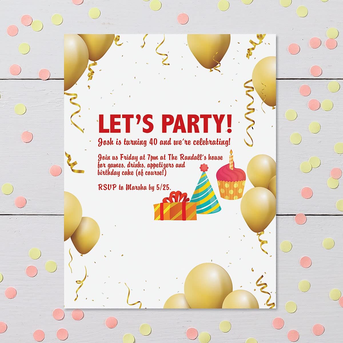 Current Gold Balloons Anniversary Letter Paper - Birthday Stationery Papers With Decorative Border Designs, Printable Holiday, Wedding, & Party Invitation Letterhead Sheets, Set of 25, 8 1/2" x 11"