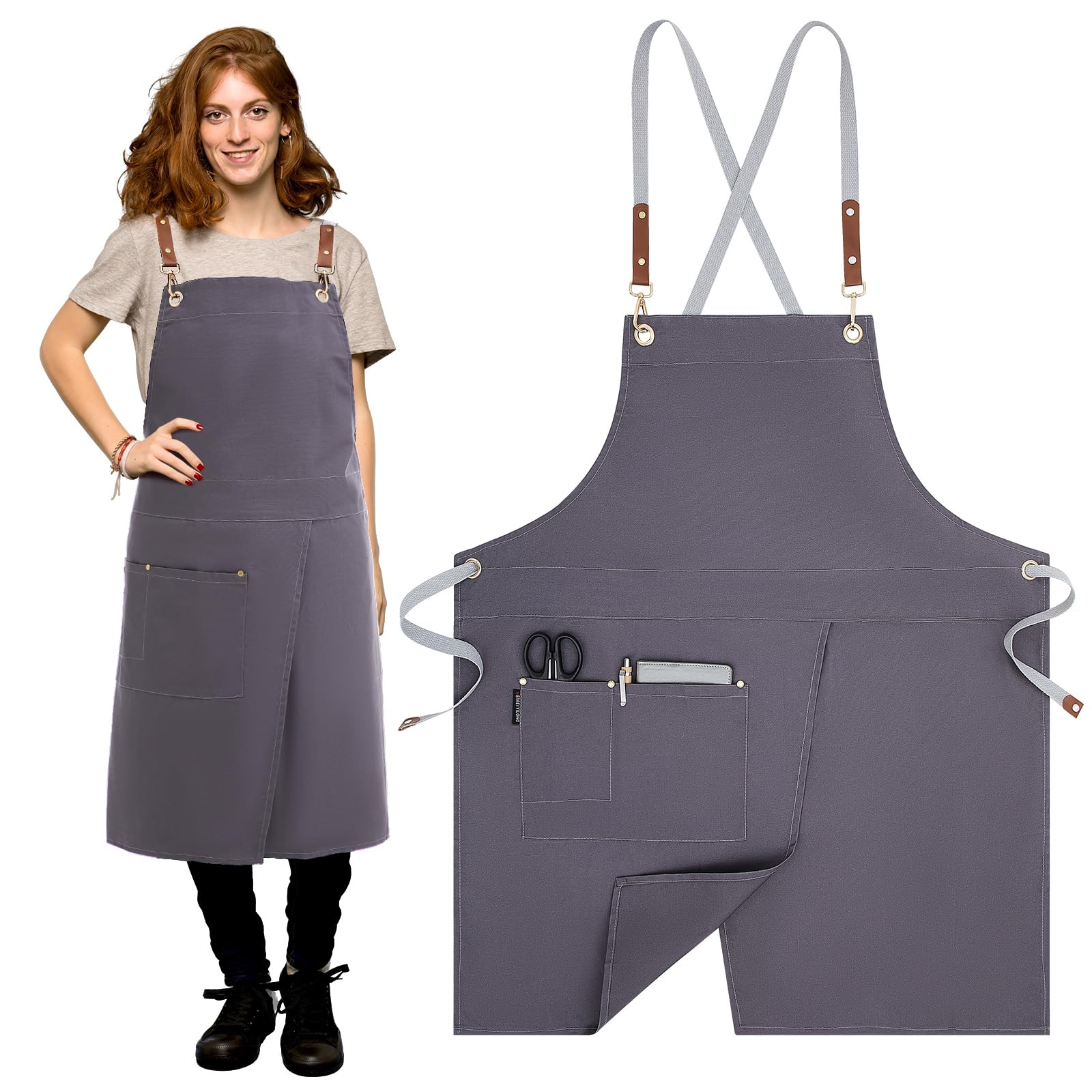 Crossback Pottery Apron Split Leg with Large Pocket Canvas Apron with Adjustable Strap for Art Garden Nail Tech Hairstylist