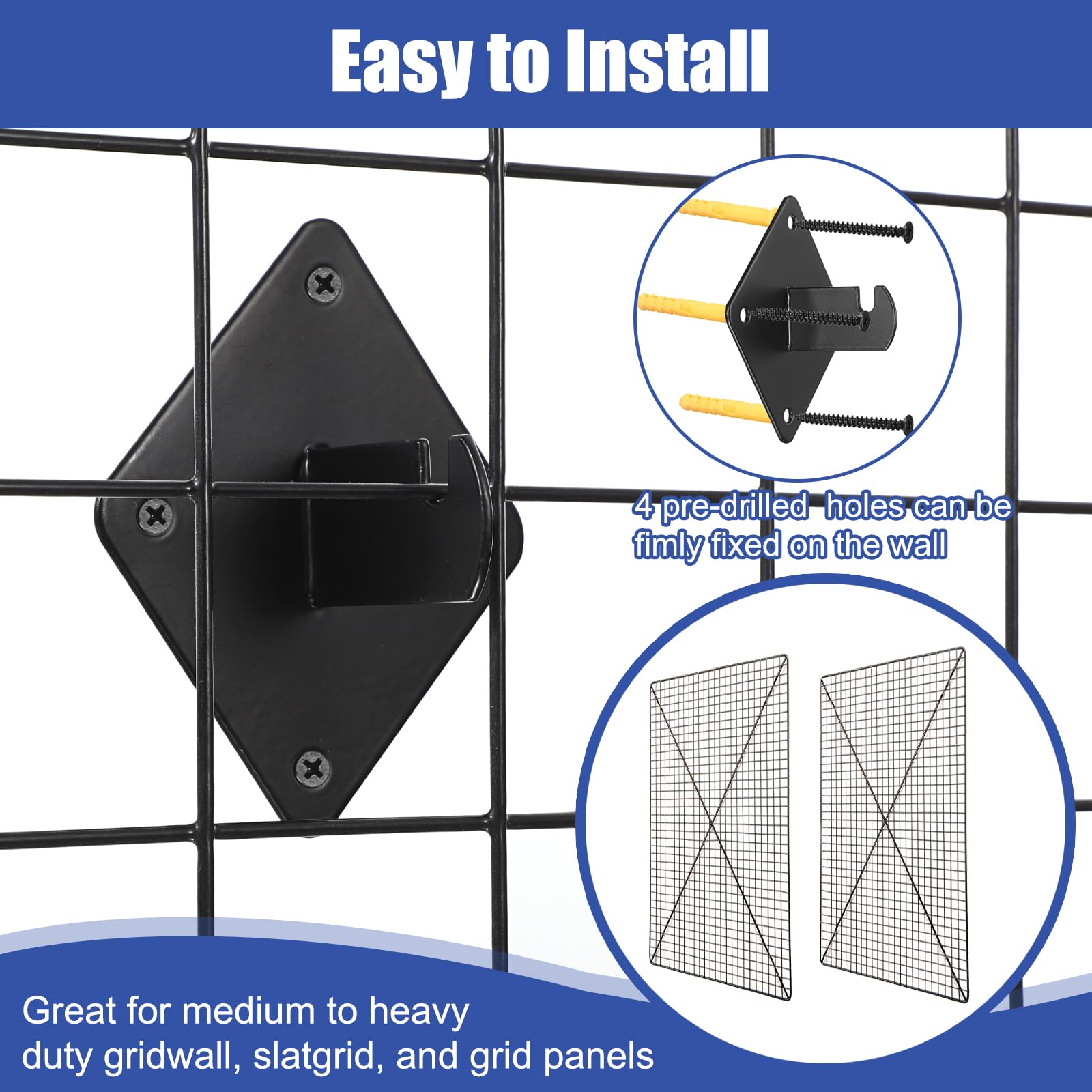 Kokone Gridwall Halterungen, 32 Stück, Gitter-Wandhalterung mit Schrauben für Gitterwände, Lamellengitter, Gitterplatten, schwarzes Metallgitter, Wandpaneele, Halterung, Garage, Zuhause
