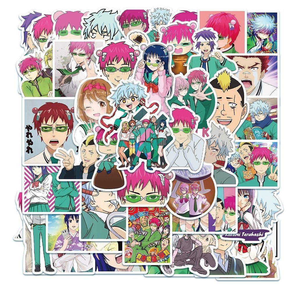 Saikik Stickers, 50 Pcs Saikik Figure Vinyl Waterproof DIY Sticker Decals for Party, Water Bottle Scrapbook Laptop Skateboard Computer for Teens Students