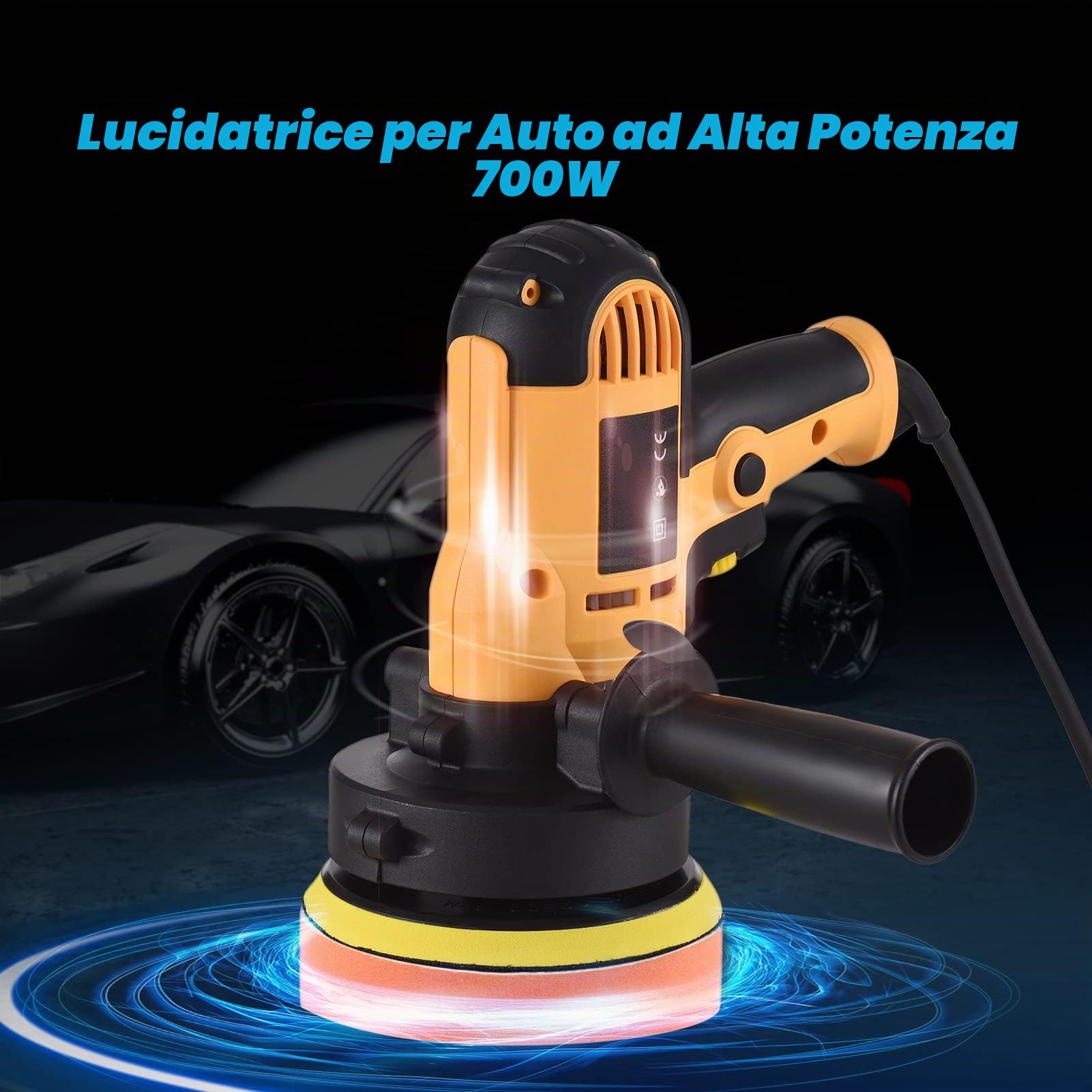 Weytoll Lucidatrice Auto, 700W 125mm Lucidatrice variabile per auto con buffer 600-3700 giri/min con impugnatura ausiliaria in spugna di lana per cofano