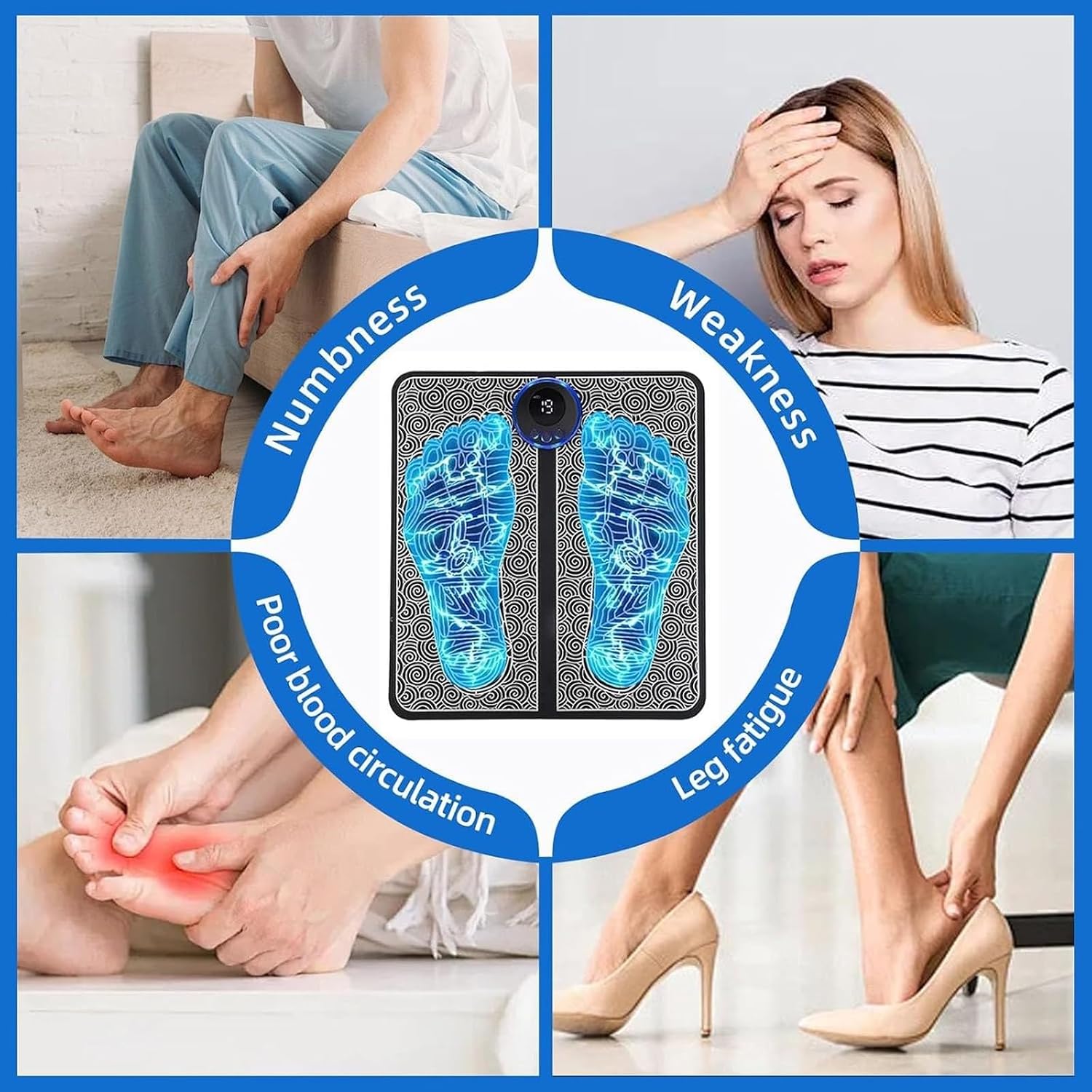 EMS Foot Plate for Swollen Legs,8 Modes & 19 Intensity Levels,Remote Control,USB Rechargeable Muscle Stimulator Massage Pad,EMS Plate for Swollen Legs,for Foot Relaxation,Home Use (to Remote Control)