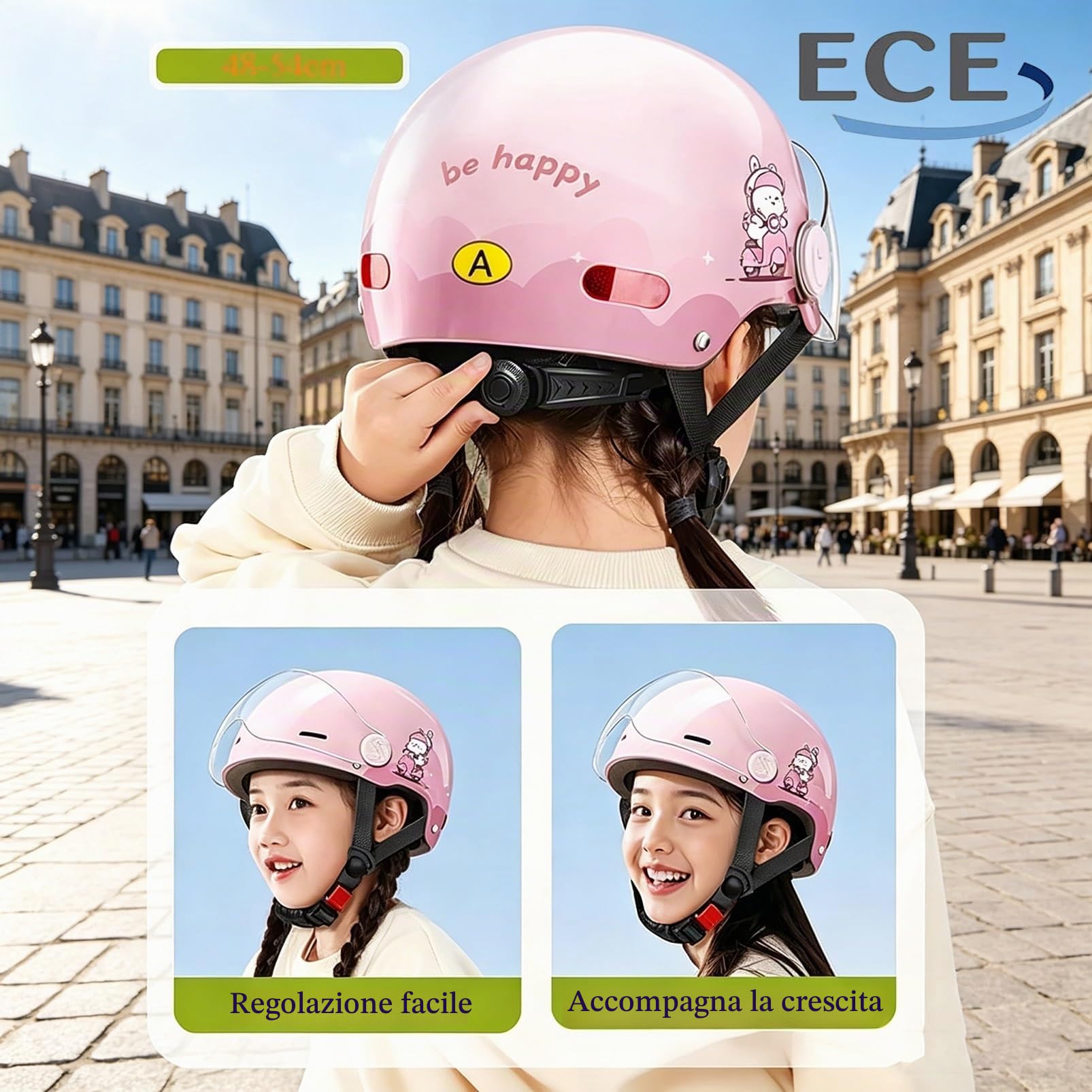 Casco Moto Gatto Bambini Orecchie 3D, [Aero Stratos] Junior Guardian, Omologato ECE 22.06, [Cervical-Zero] Regalo Ragazzi Ragazze 3-14 Anni