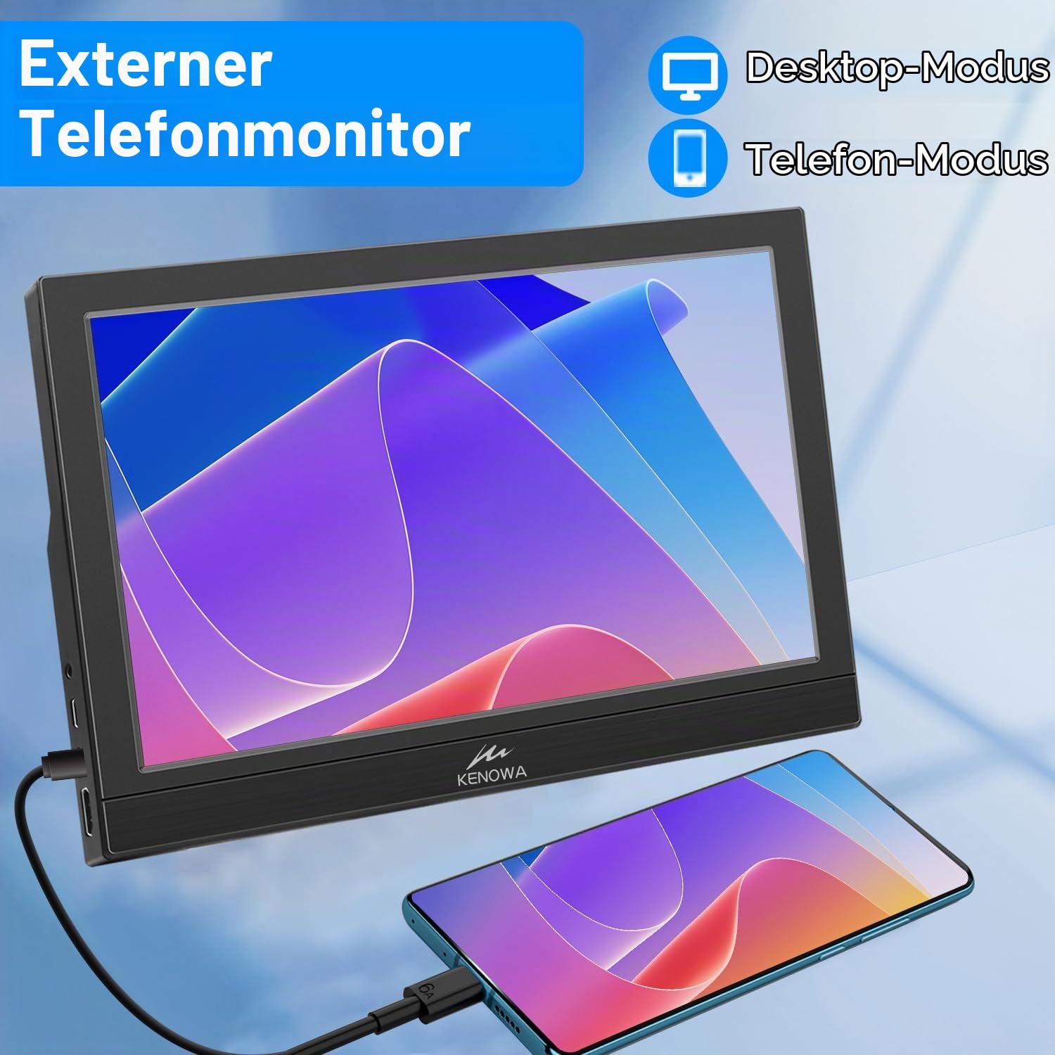 Kenowa 13.3 Zoll USB-C Tragbarer Monitor mit Dual Type-C/HDMI IPS-Bildschirm FHD 1920x1080 LCD Externe Monitor für Windows 7 8 10 OS PS3 PS4 Xbox Mac Raspberry Pi B Computer Laptop