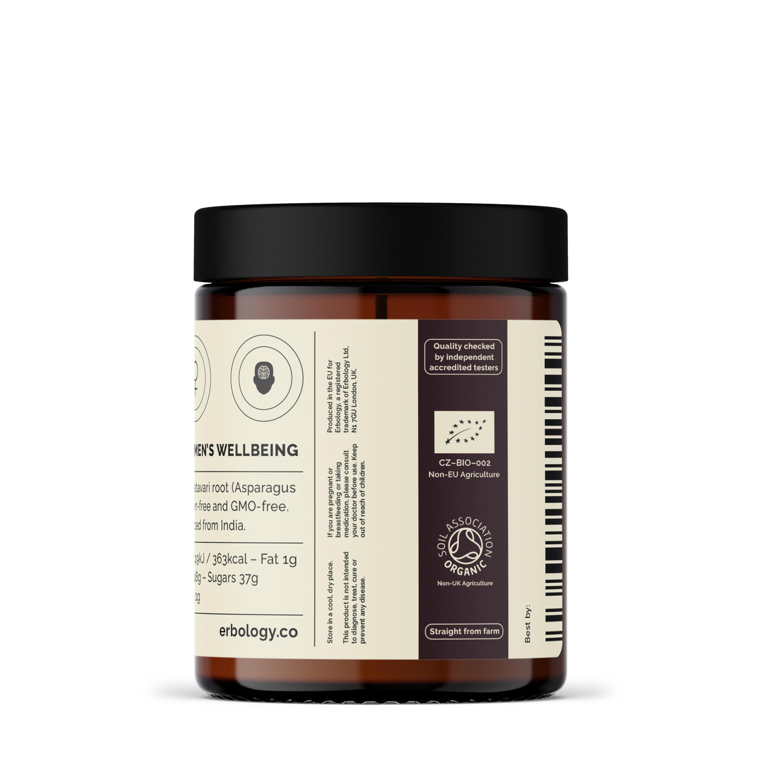 Erbology Shatavari orgánico en polvo 90 g, 90 porciones, de origen sostenible directamente de la granja en la India, lote pequeño, vegano, sin OMG