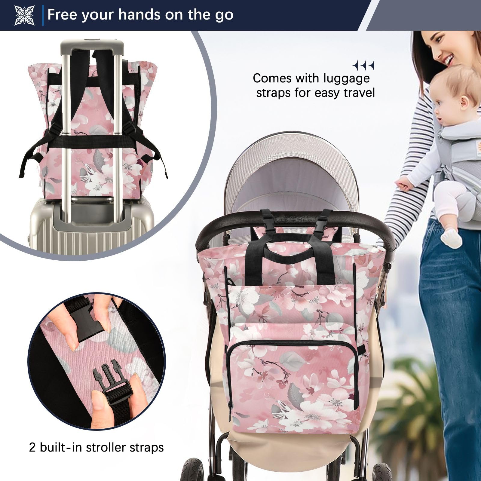 Mochila para pañales para mamás y papás, color rosa pálido puro
