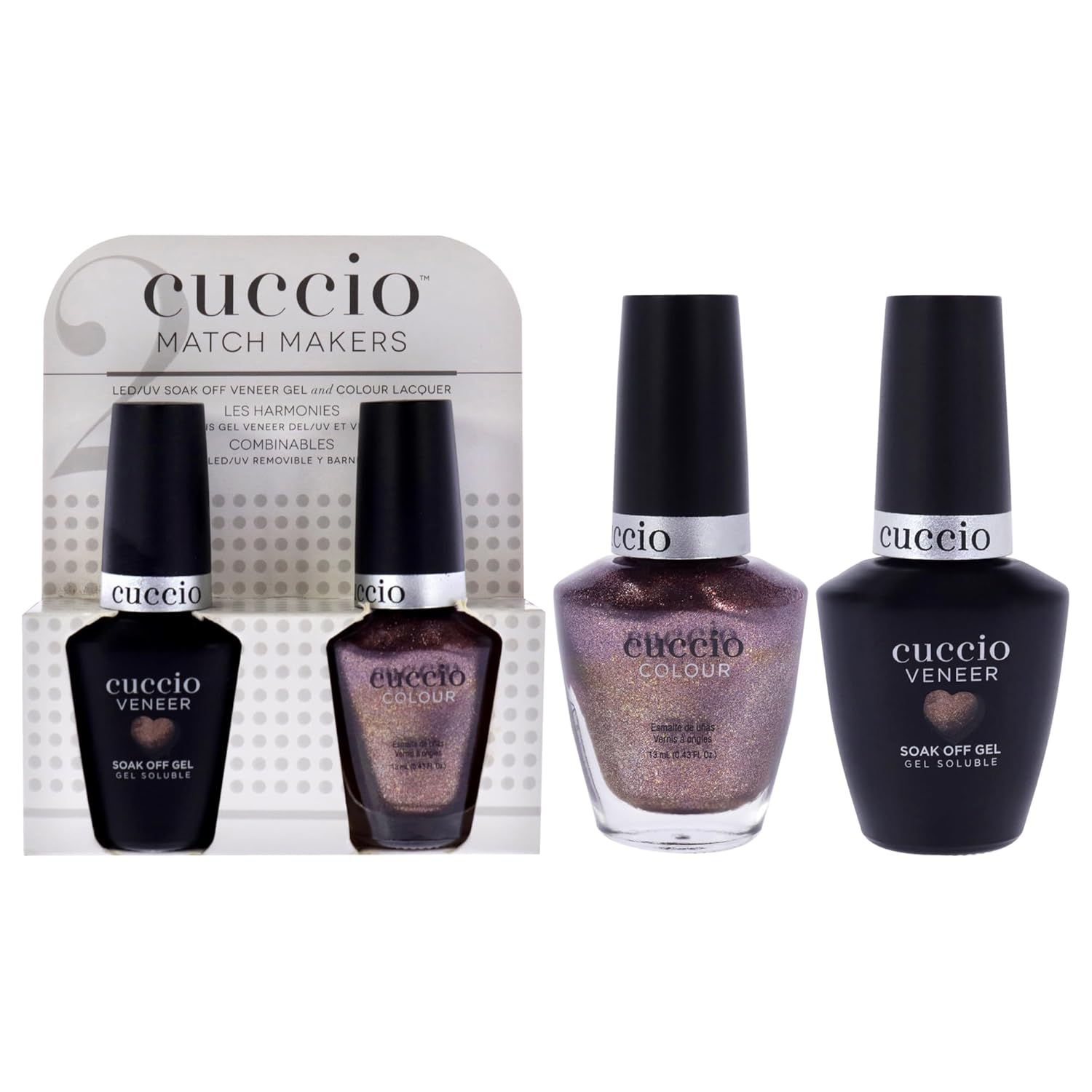 Cuccio Colour Match Makers Set - Coffe Tea or Me for Women - 2 Pc 0.44oz Veneer Soak Of Gel Nail Polish, 0.43oz Colour Nail Polish