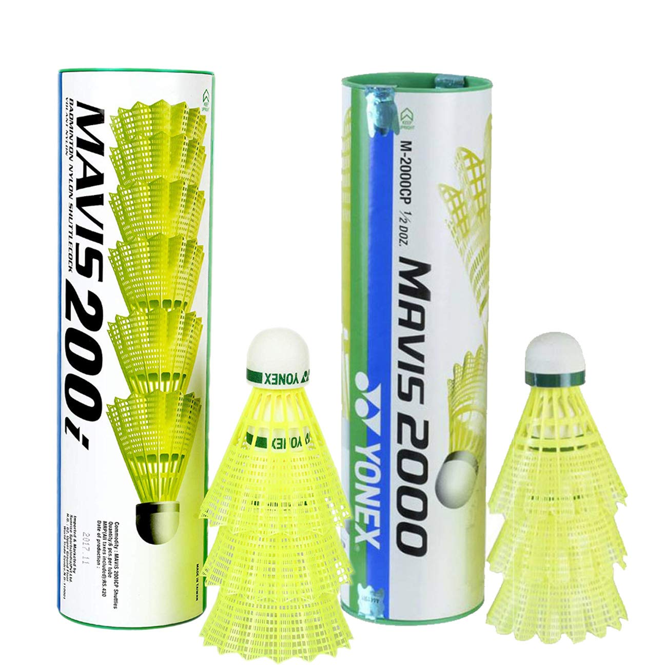 YONEXMavis Shuttlecock Pack of 12 Combo (1 Can Mavis200i, Pack of 6 + 1 Can Mavis2000, Pack of 6)