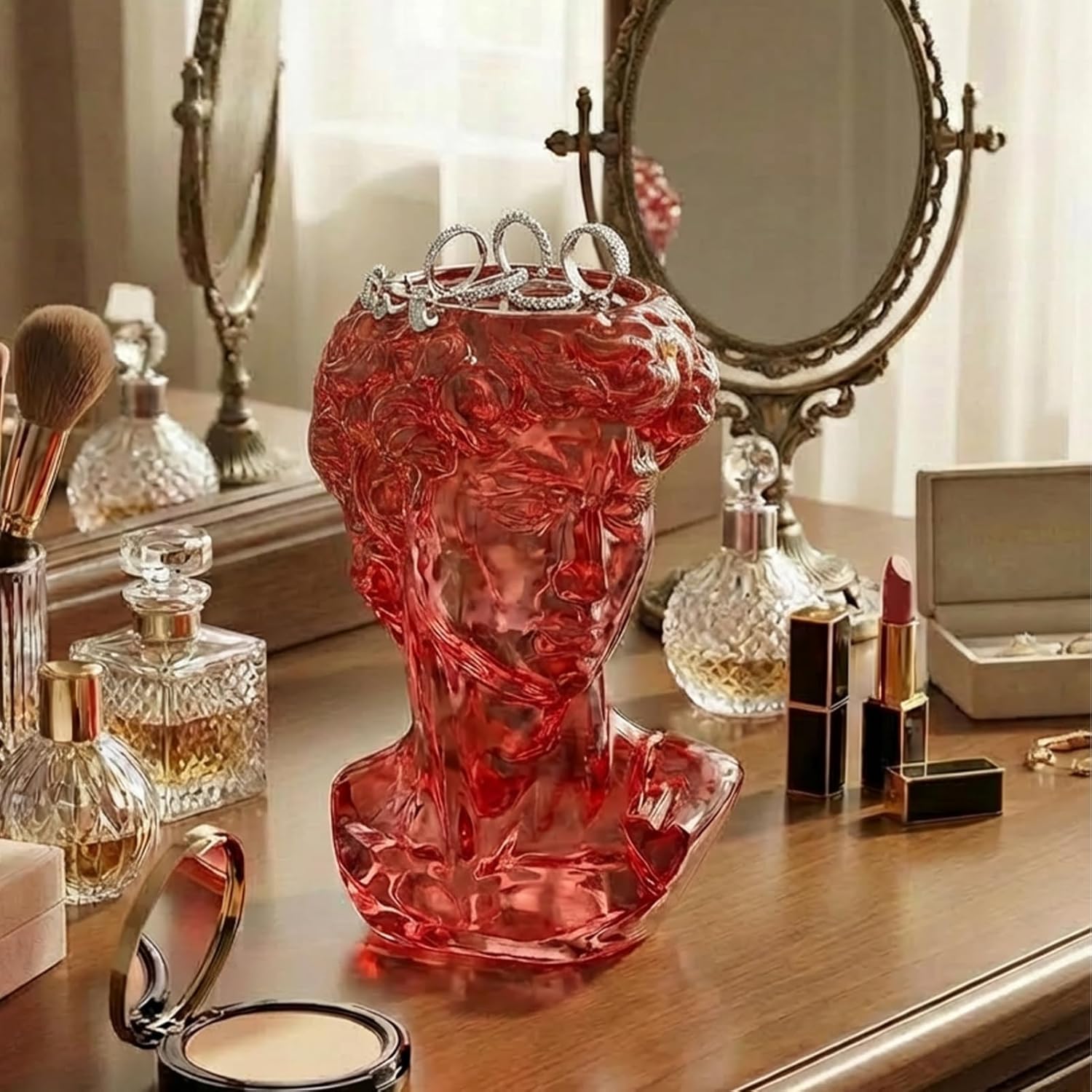 David Statue Decor Scuplture Bathroom Resin Table Pink Red New Year Desk Decor Roman Men Bust Statue
