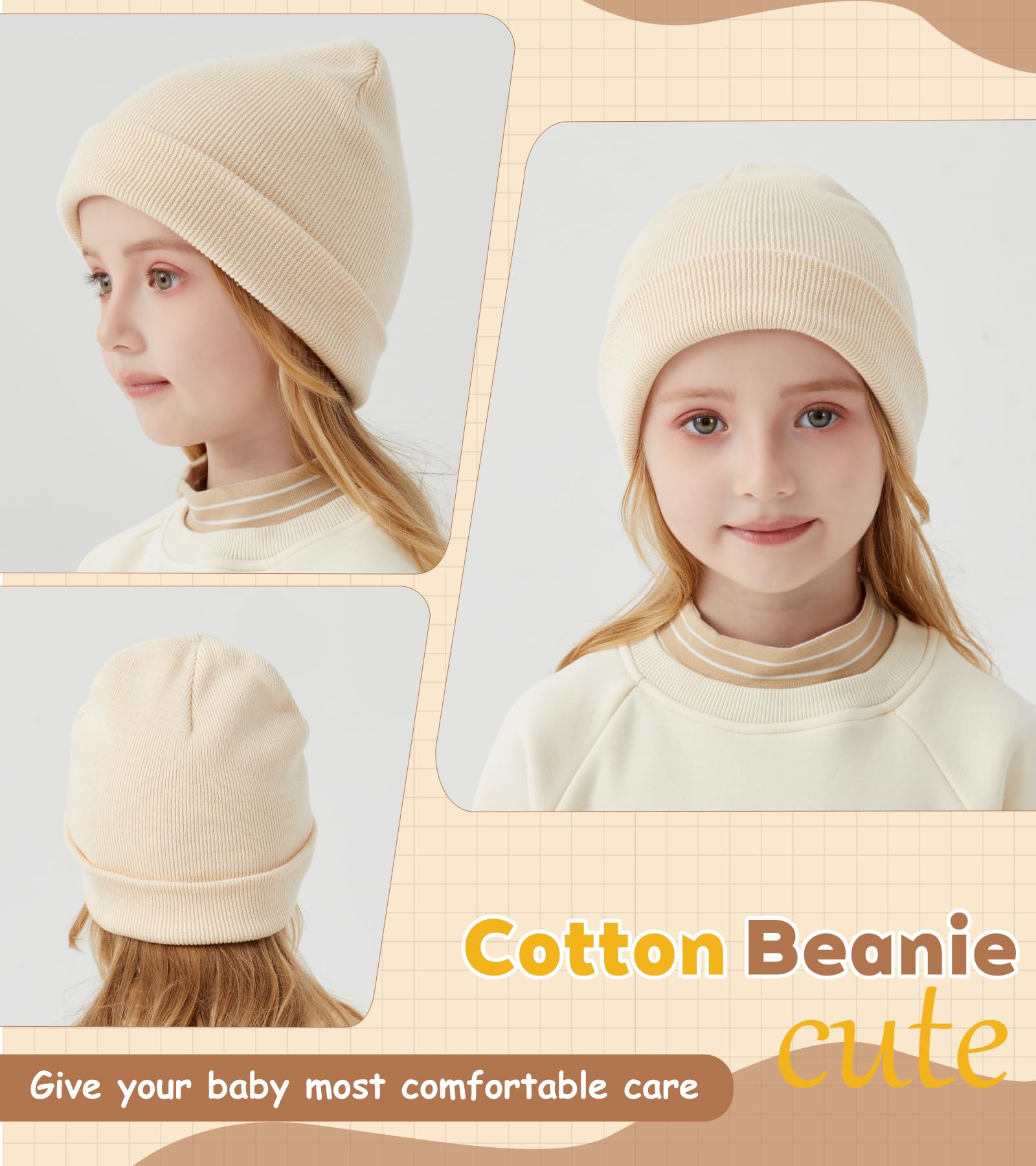 100% Cotton Baby Beanie Toddler Boys Girls Kids Winter Hat Knit Winter Warm Cap Newborn Infant Cuffed Caps