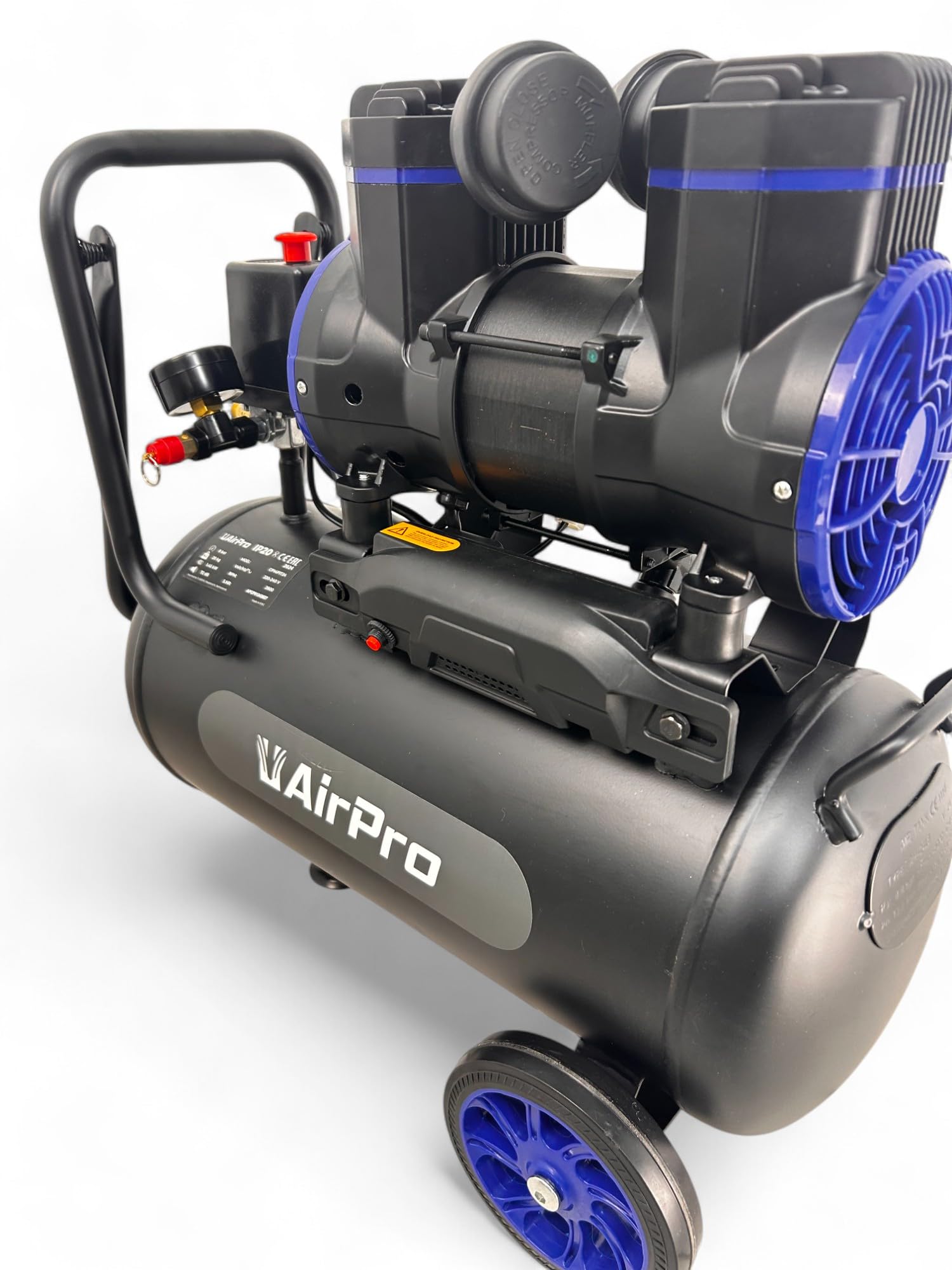 Airpro Compressore d'aria 2 CV, serbatoio da 24 l, compressore ad aria compressa senza olio (72 dB), 8 bar, 250 l/min, esente da manutenzione per officina e casa