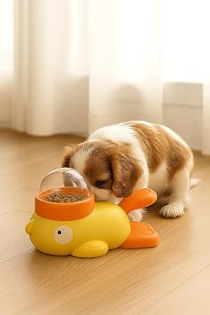 Busstier Interactive Cat Dog Food Toy, Duck Shaped Pedal Reward Food Launcher, Intelligence Enhancing Slow Nutrition Apparatus, Pet Stress Reducing Exercise Toy (Orange)