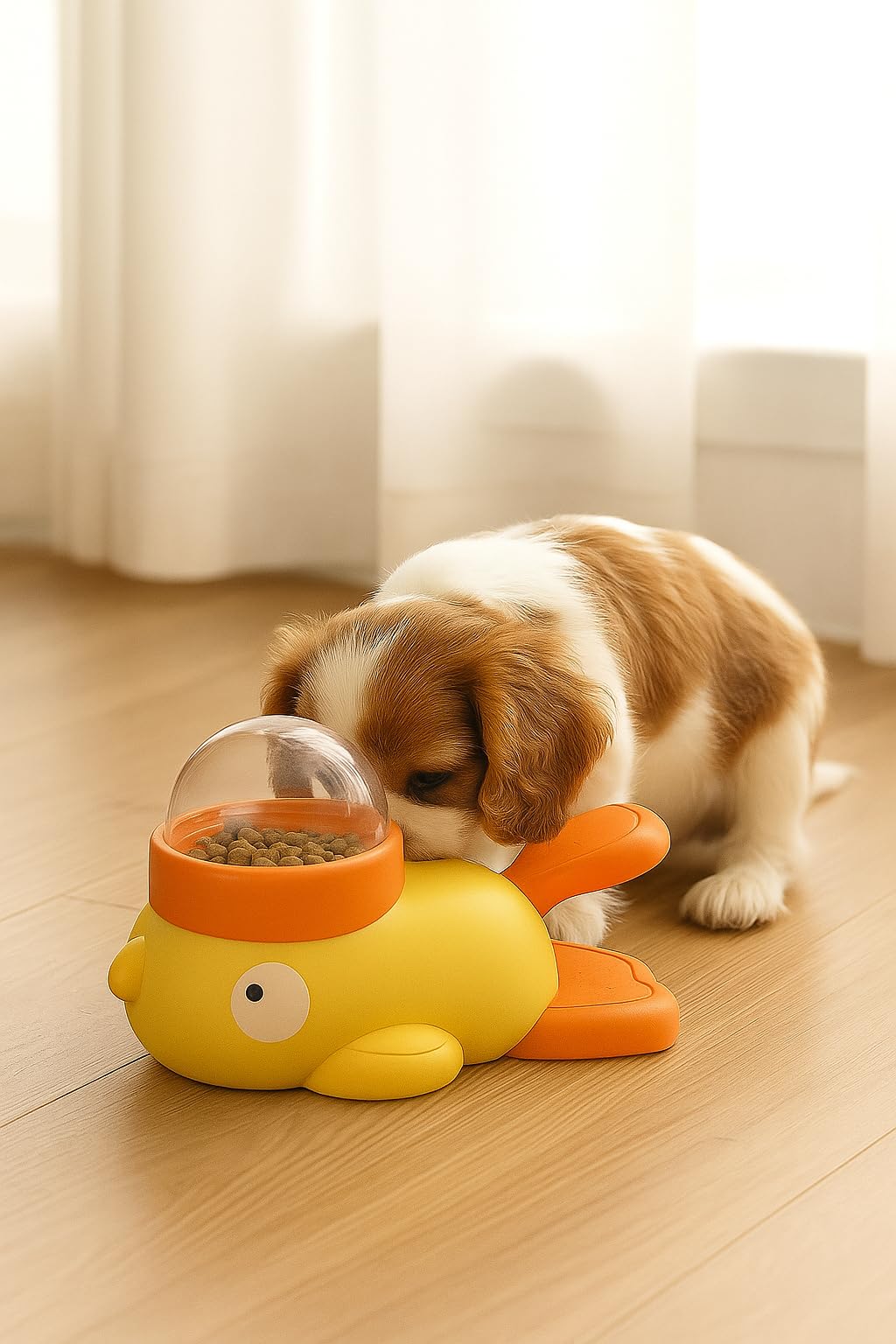 Busstier İnteraktif Kedi Köpek Mama Oyuncağı, Ördek Şeklinde Pedallı Ödül Maması Fırlatıcı, Zeka Geliştirici Yavaş Beslenme Aparatı, Evcil Hayvan Stres Azaltıcı Egzersiz Oyuncağı (Turuncu)