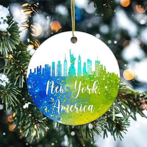 Miniatura 2 de Two-Side Printed America-New York Ceramic Christmas Ornament Novelty for Family Friends Kids Colorful City Painting Christmas Keepsake Pendants