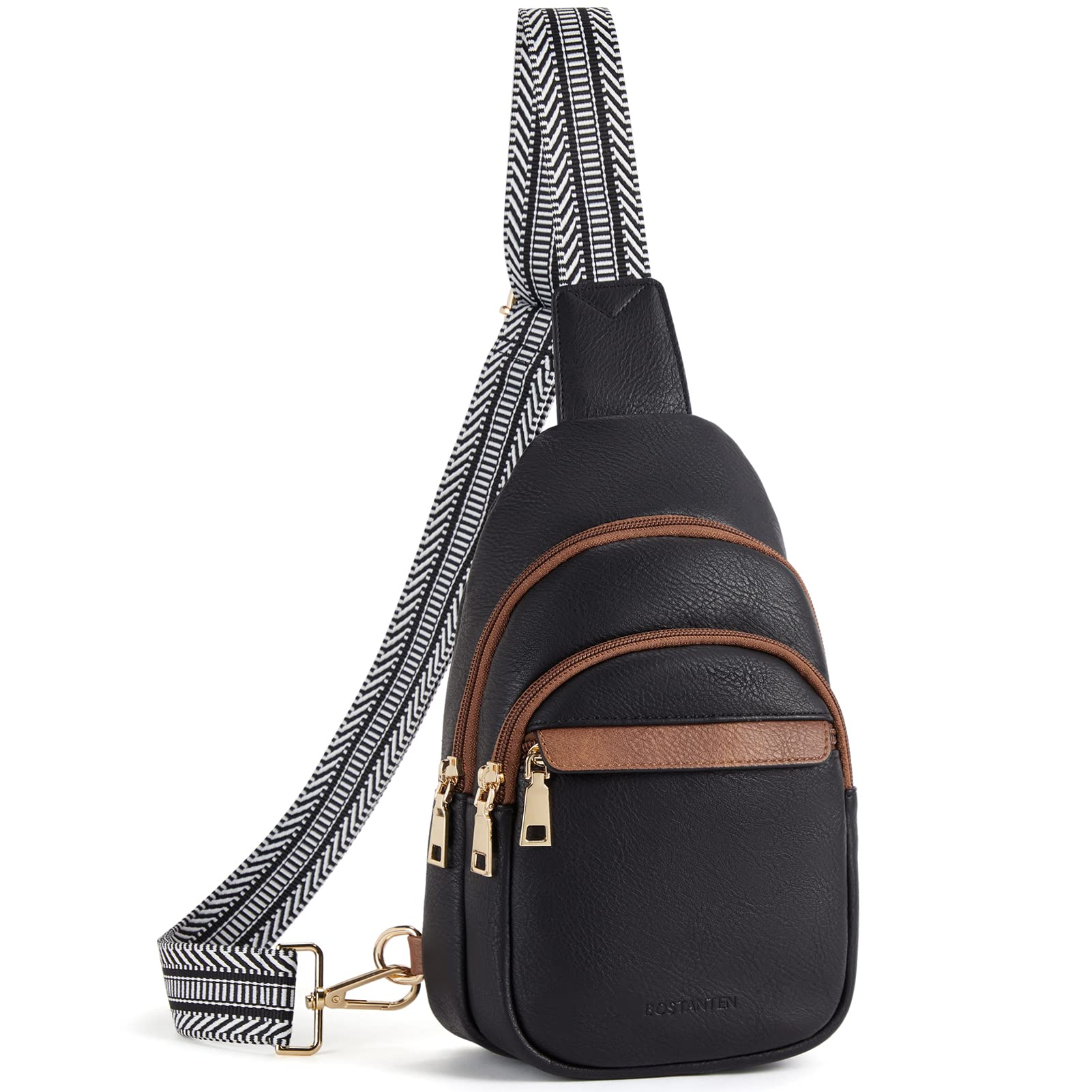 BostantenLeather Sling Bag For Women Small Crossbody Bag Fanny Pack Women Shoulder Chest Bag