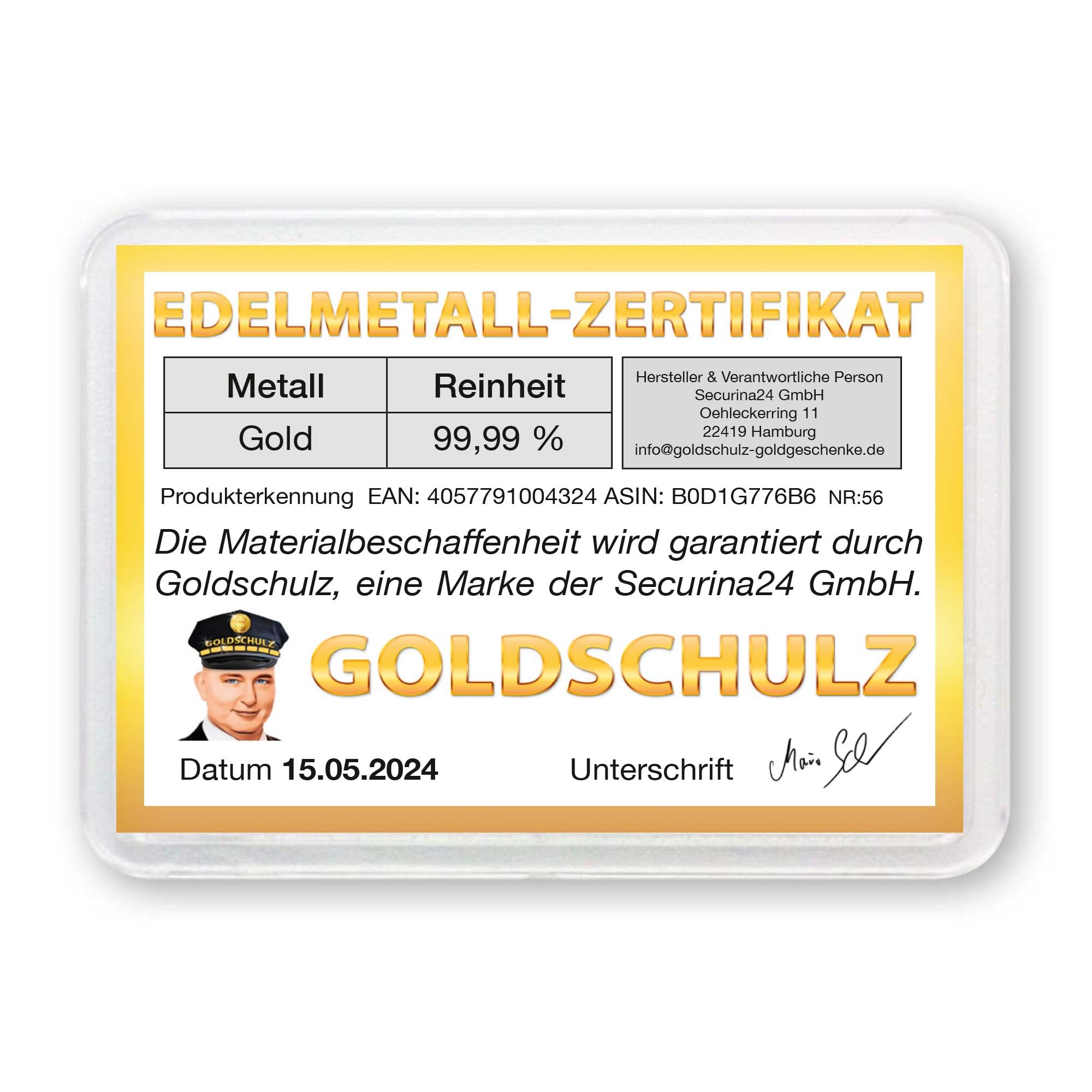 Goldbarren 1g 1 Gramm Motivbox - Zur Taufe Elefant - Geschenk + Echtheitszertifikat