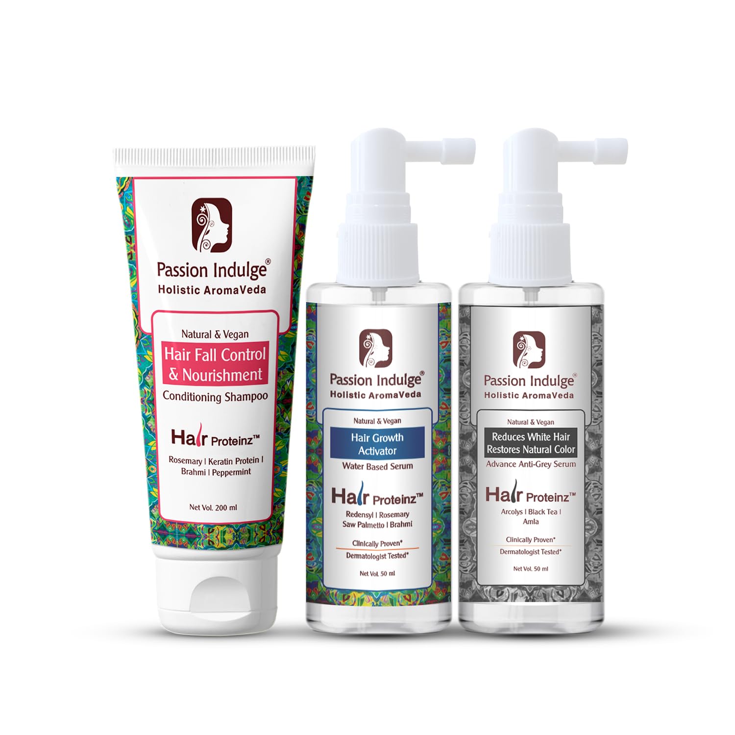 Passion Indulge Hair Proteinz Hair Care Combo – Shampoo 200 ml, Anti-Grey Serum 50 ml & Hair Growth Serum 50 ml | Scalp Nourishing & Strengthening Hair Routine | For All Hair Types-image-22