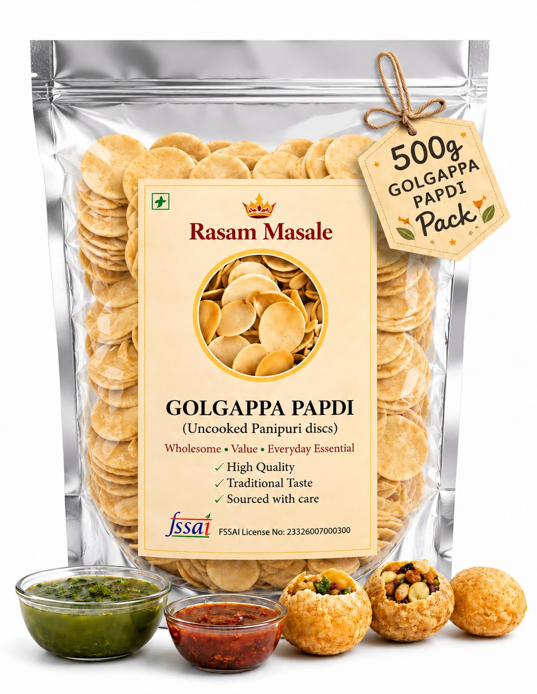 Rasam Masale Golgappa Papdi, Uncooked Panipuri Discs, Traditional Taste, High Quality, 500g Value Pack-image-38