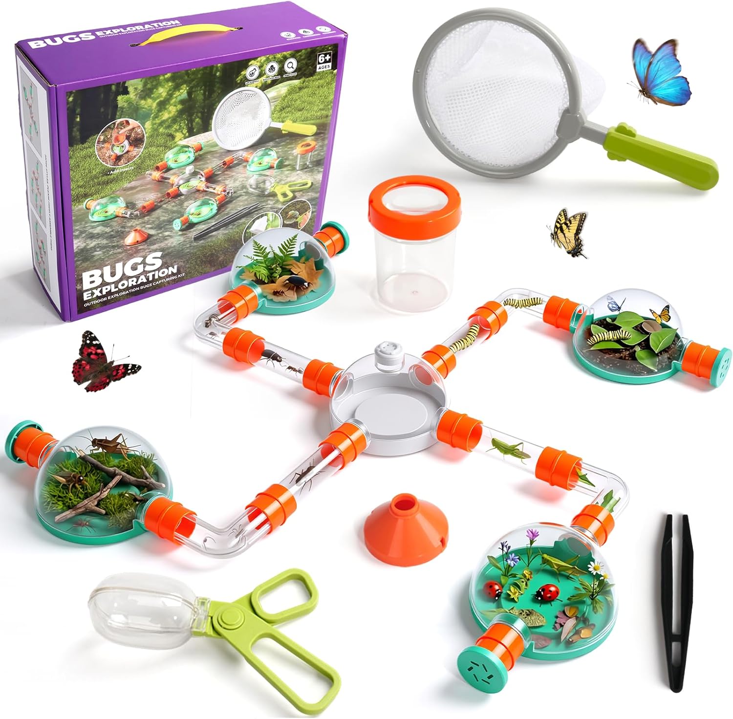 Bug Catcher for Kids, Bug Catcher Kit for Kids with Insect Net and Tweezers, Insect Habitat, Outdoor Toy for Ages 4-8, Bug Box, Birthday Gift for Age Boys Ages 4 5 6 7 8-12 Boys Girls