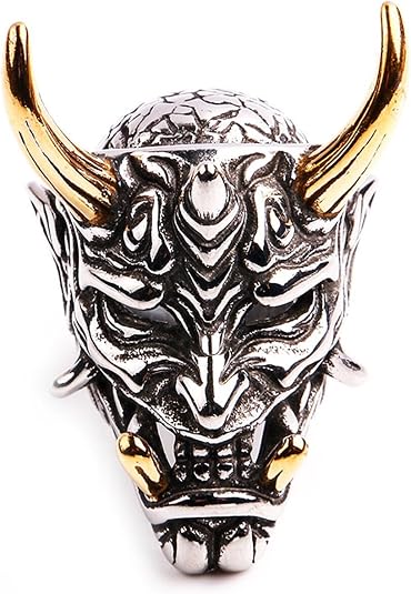 Hannya Mask Skull Ring Gothic Vampier Skull Prajna Skeleton Stainless Steel Devil Hip Hop Rap Punk Rocks Clubs men jewelry Cuban Rings for men