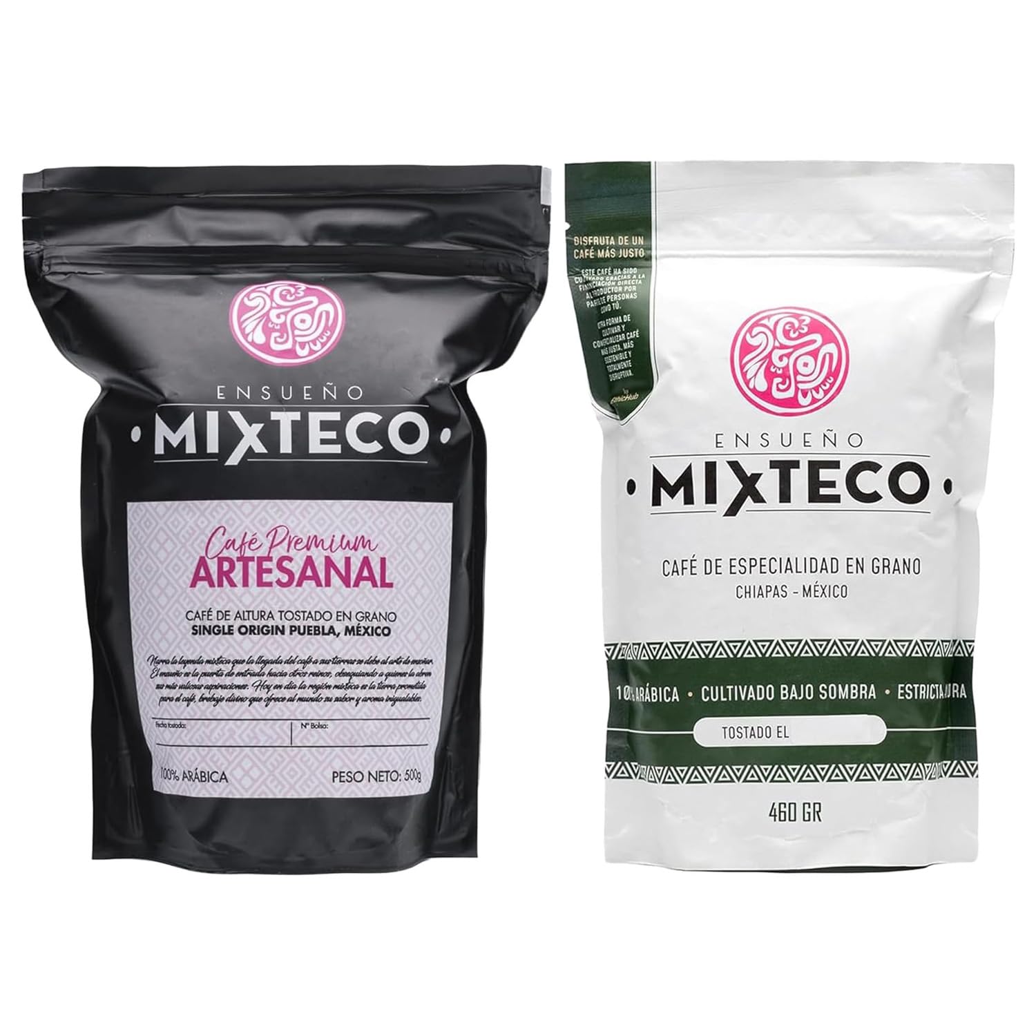 Ensueño Mixteco - Opakowanie 2 torebek kawy ziarnistej - Kawa specjalistyczna 460 g + Kawa naturalnie palona 500 g - Kawa 100% Arabica - Produkcja rzemieślnicza - Pochodzenie Meksyk