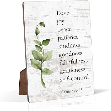 Galatians 522 Fruit of the Spirit Decorations, Christian Home Office Decor Wooden Signs, Rustic Farmhouse Scripture Wall Art Desk Decor, Positive Affirmation Gifts for Women Coworker Family Friends