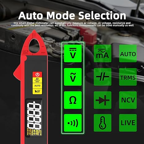 BSIDE 1mA Clamp Meter, DC/AC Current with Smart Mode, True RMS 6000 Counts Rechargeable Auto-Ranging Clamp Multimeter, Temperature Capacitance Diode Duty Cycle Hz Ohm Live Check V-Alert Voltage Tester
