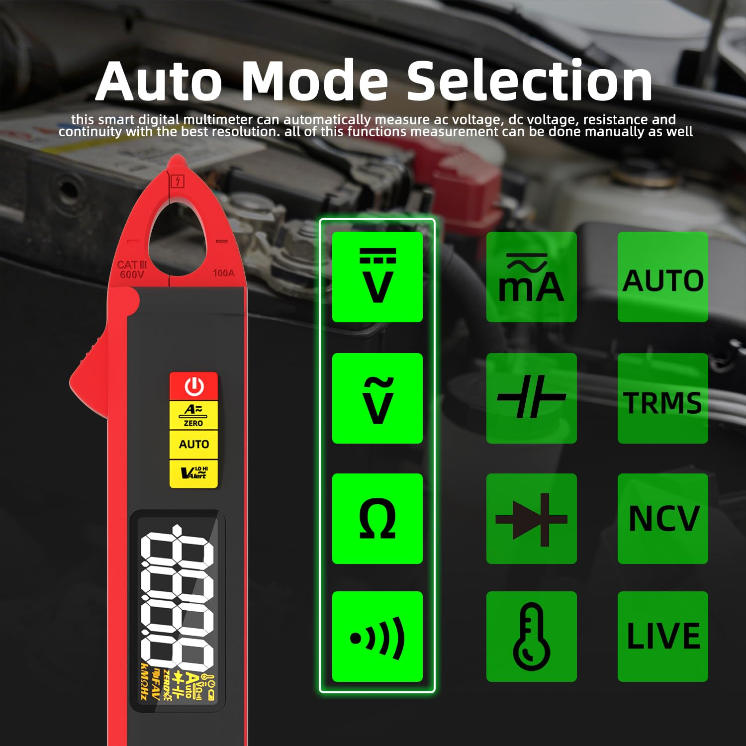 BSIDE UX1 Pinza Amperimétrica 1mA DC AC True RMS Pinza Corriente de Fuga para Automoción, Mini Multímetro Inteligente Recargable de Tensión Resistencia Capacitancia Diodos Temperatura y NCV
