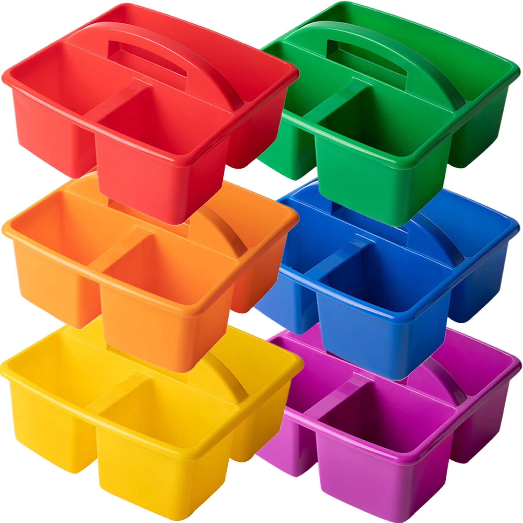 SHITOOMFE 6 Pcs Storage Caddy,Classroom Caddy Portable Divided 9.1x8.5x5.1 In Storage Caddy with Handle 3 Compartments Stackable Multi-Grid Table Caddy for Office, Home