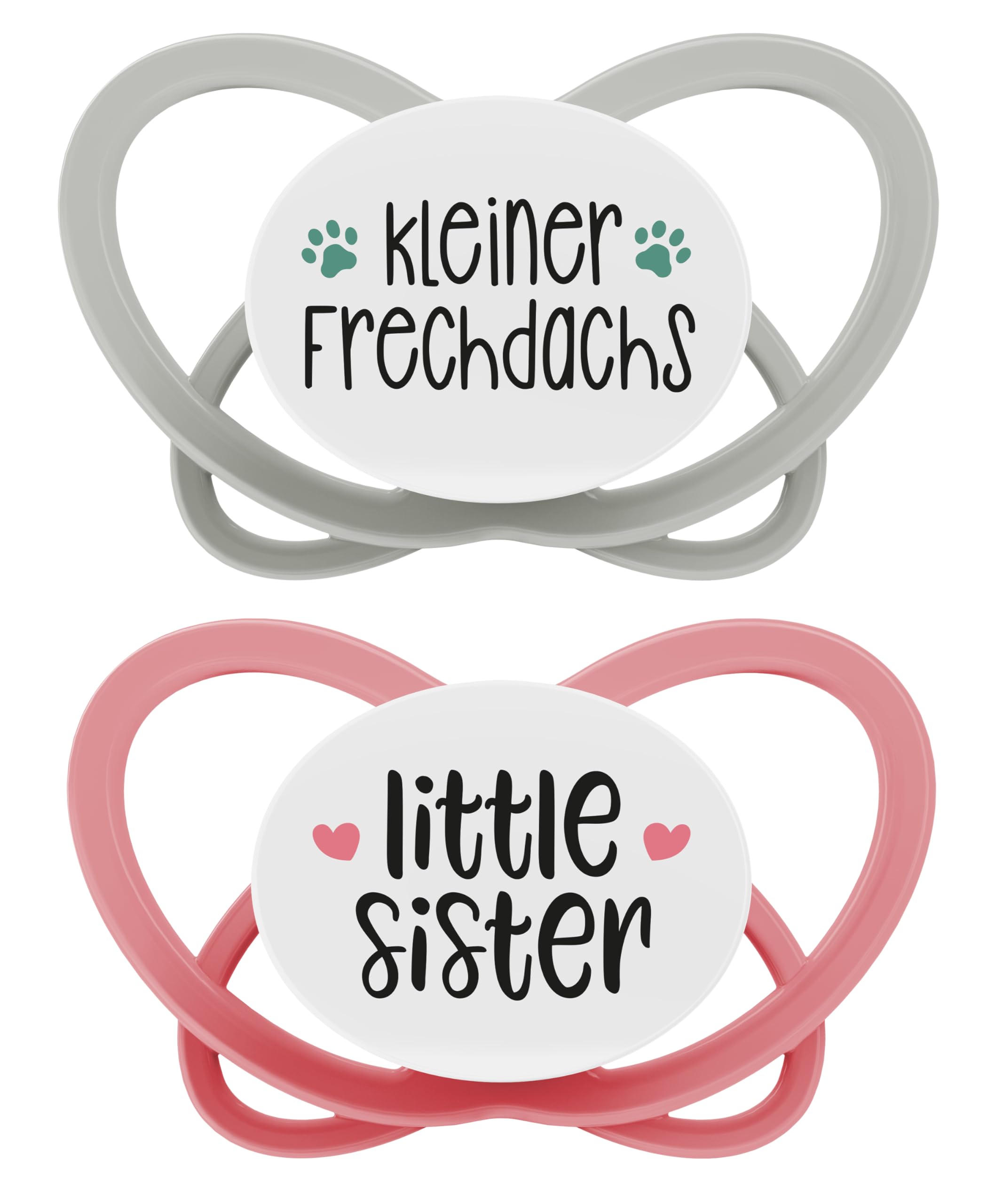 nip - Butterfly | 16-32 Monate | 2er Pack | Stillfreundlicher, zahnfreundlicher Babyschnuller inkl. Schnullerbox. Nachhaltiger Schnuller mit weichem Silikonsauger, Frechdachs/Little sister