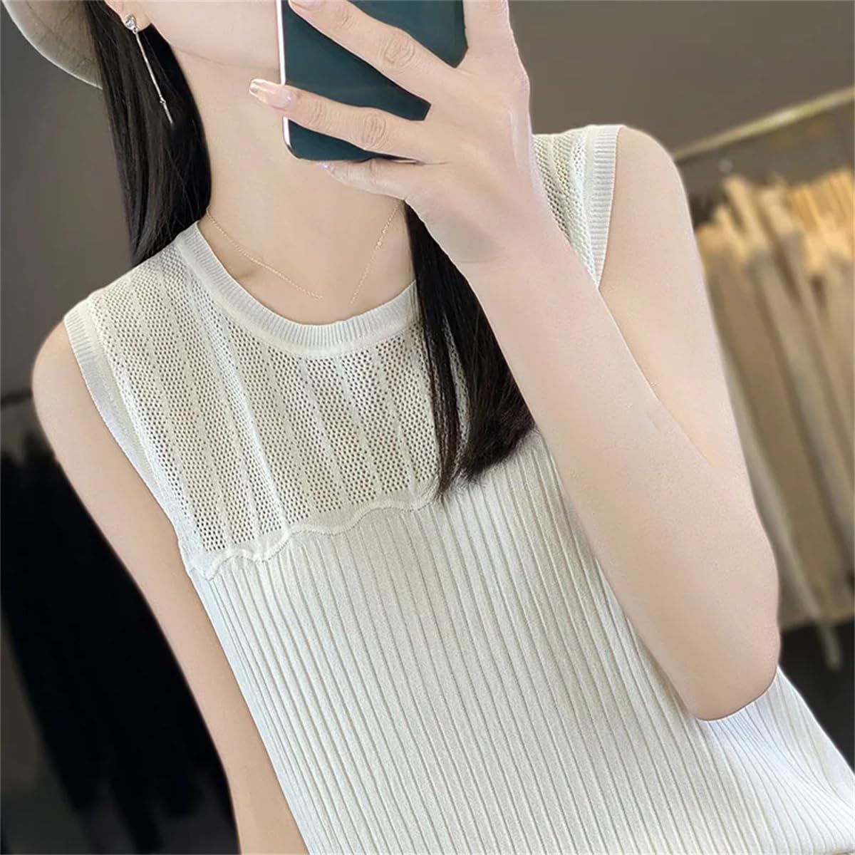 Camiseta Sin Mangas De Algodón De Verano para Mujer, Jersey Informal De Color Sólido con Cuello Redondo, Top Versátil Suave Y A La Moda
