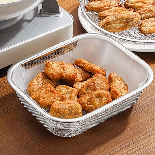Miniatura 4 de Generic Cesta coladora de acero inoxidable, soporte rectangular para papas fritas, colador de aceite de malla fina, cesta de almacenamiento