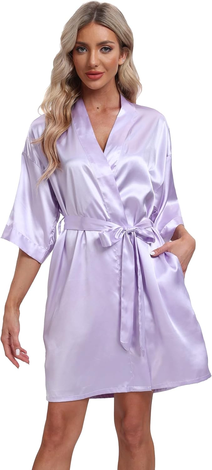 Women's Pure Short Silky Robes Bridesmaid Bride Party Satin Robes Sleepwear - Image 3