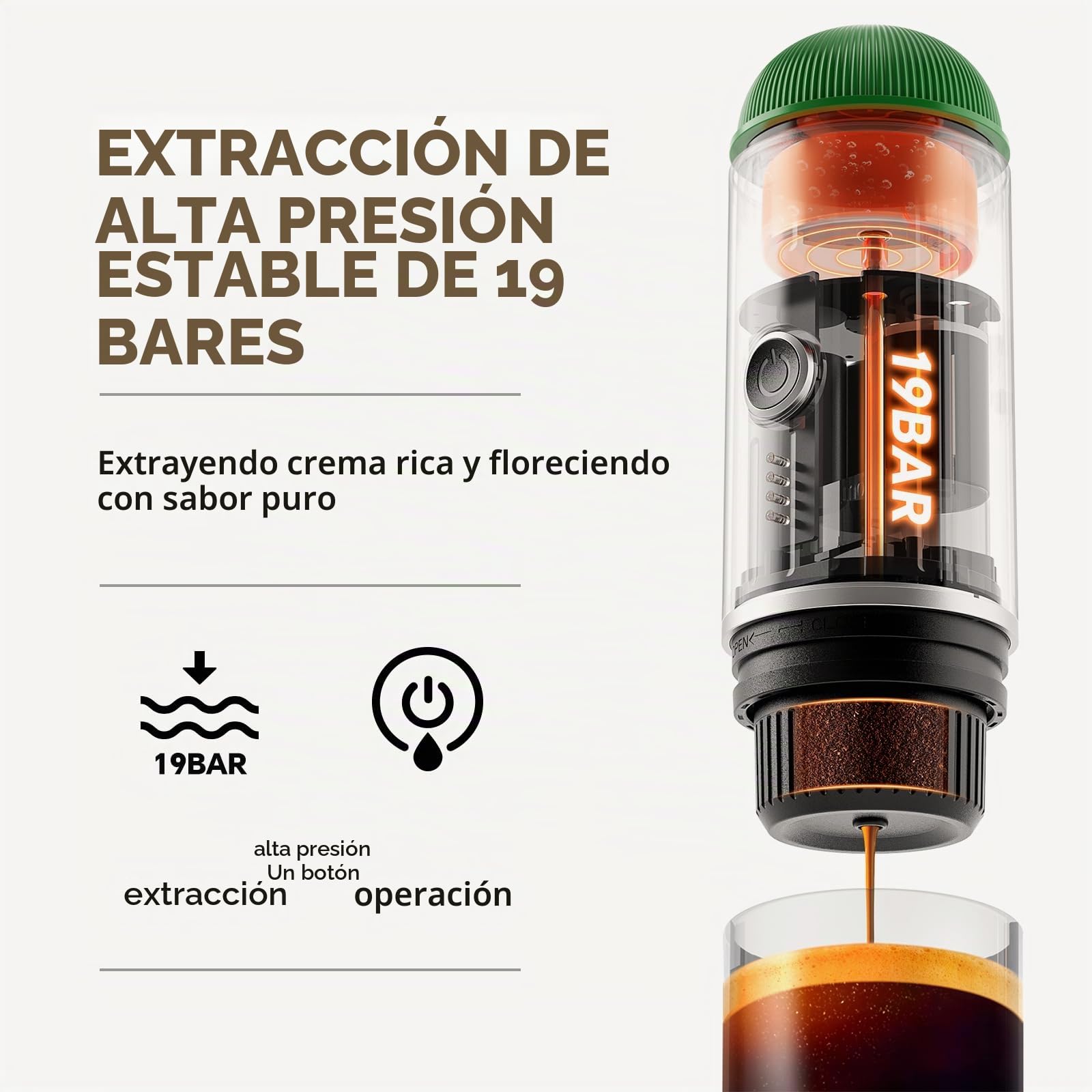 Máquina de espresso portátil, recargable, eléctrica, 12 V, calentamiento con un clic, máquina de café automática, compatible con cápsulas NS y café molido para camping, viajes, hogar (Verde)