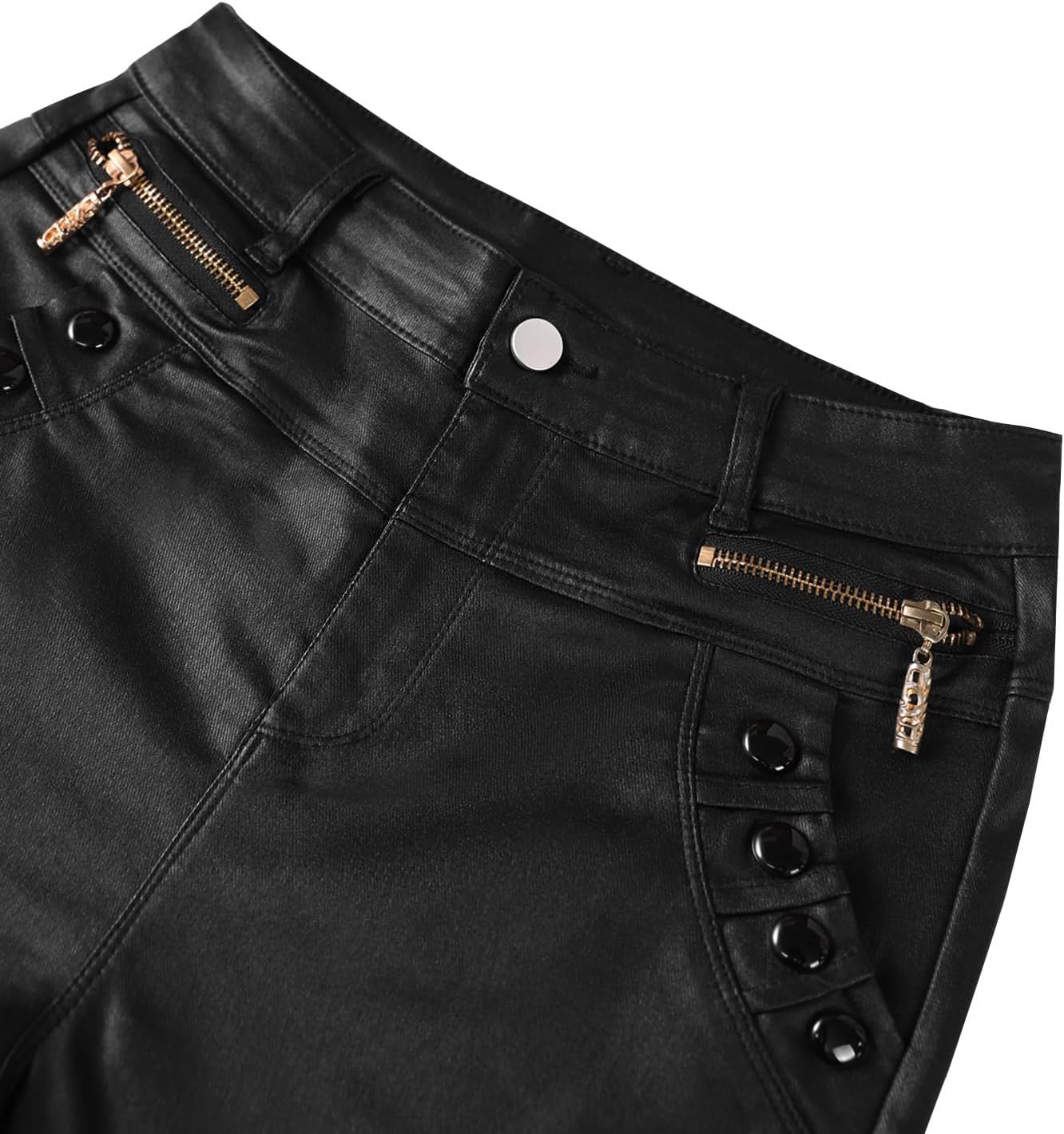 SOFIA'S CHOICE Women's Faux Leather Shorts High Waisted Roll Hem Pleated Mini Short with Pockets - Image 4