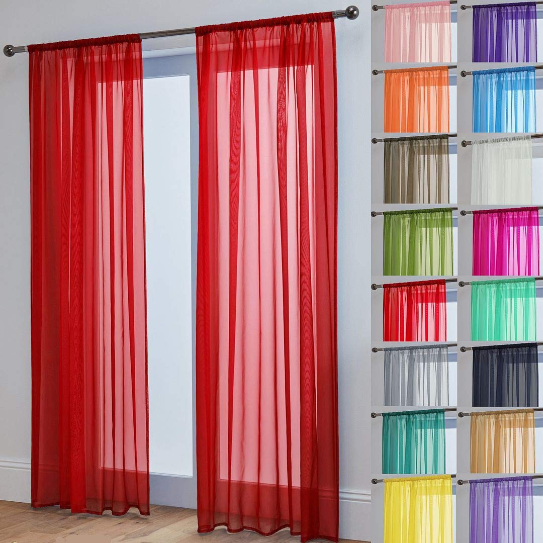 John Aird Lucy Voile Curtains - Rod Pocket Slot Top - Pair Net Curtains - 2 Panels (Red, W 58" x L 81") โ image 1