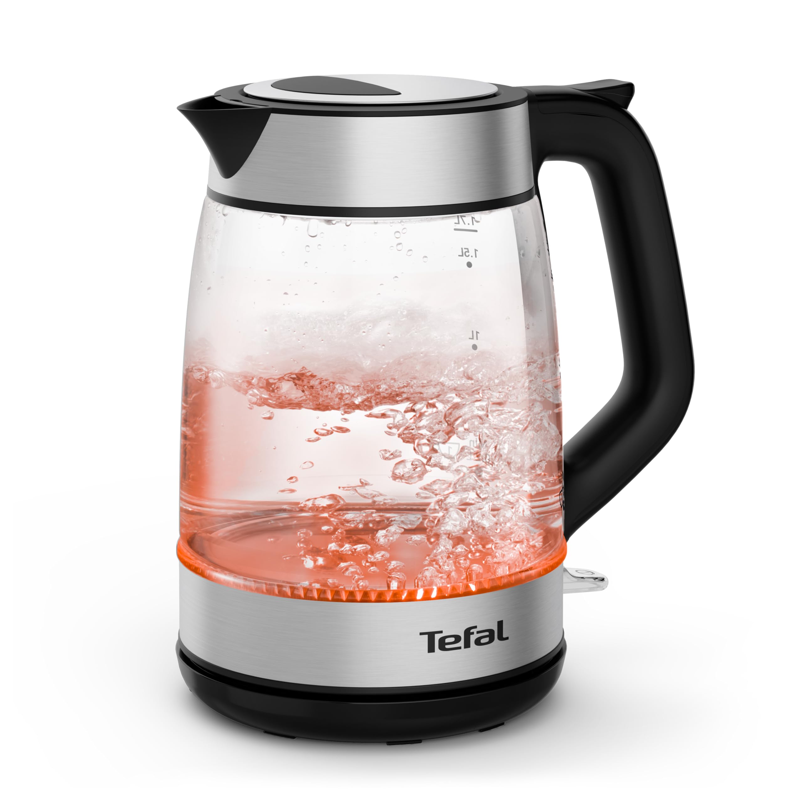 Tefal Express Glaswasserkocher, elektrisch, schnelles Kochen, Abschaltautomatik, Beleuchtung, große Öffnung, einfache Reinigung, abnehmbarer und waschbarer Kalkfilter, Schwarz/Silber, KI6A58E0