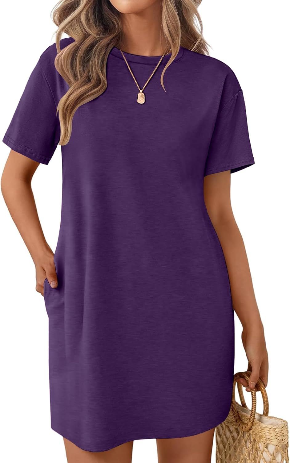 Ekouaer Nightgowns for Women Cotton Sleep Shirts Tshirt Nightshirt Casual Sleepdress Pullover Dress with Pockets S-3XL