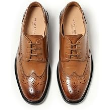 BEAU TODAY Oxford Shoes for Women,Leather Wingtip Dress Shoes,Comfort Brethable Ladies Lace-up Handmade Brogue Formal Oxfords for Business Work
