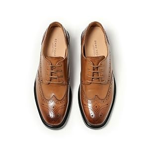 BEAU TODAY Oxford Shoes for Women Leather Wingtip Dress Shoes Comfort Brethable Ladies Lace-up Handmade Brogue Formal Oxfords