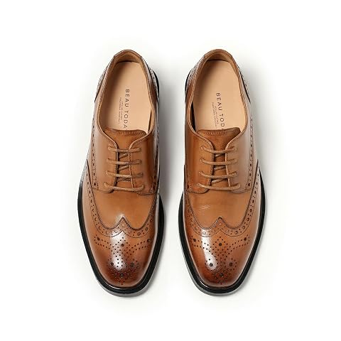 BEAU TODAY Oxford Shoes for Women Leather Wingtip Dress Shoes Comfort Brethable Ladies Lace-up Handmade Brogue Formal Oxfords